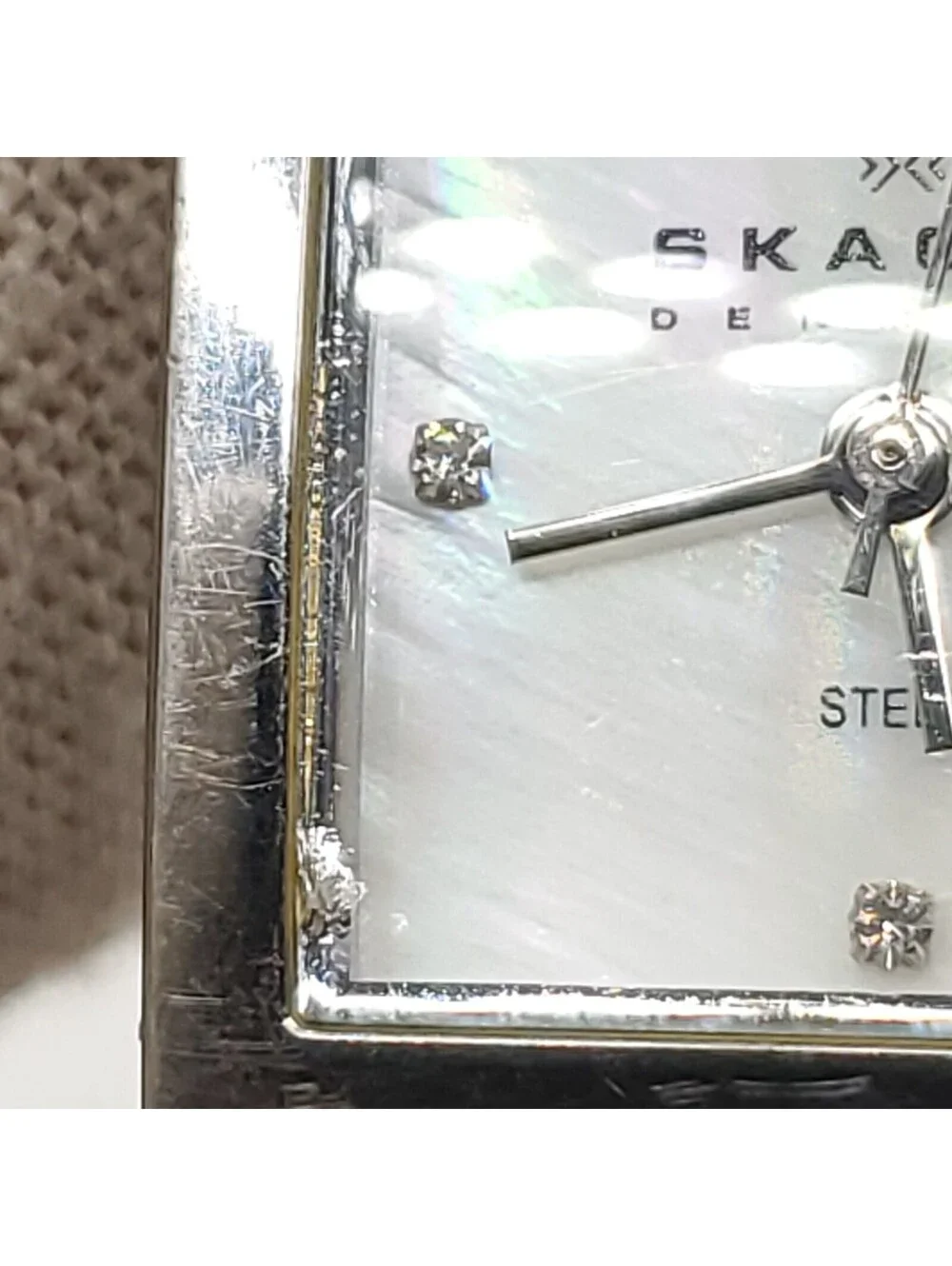 Skagen Womens Watch 20mm New Battery MOP Dial 528sslb4cr Square